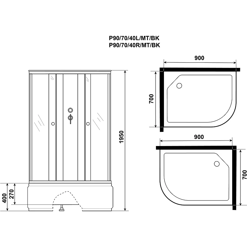 Душевая кабина Niagara Promo 90x70 L P90/70/40L/MT/BK без гидромассажа