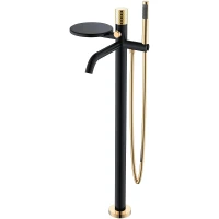 Смеситель для ванны Boheme Stick 129-BG Черный матовый Золото латунь на пол