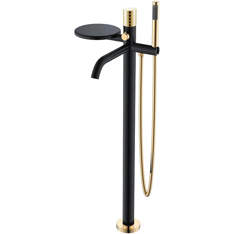 Смеситель для ванны Boheme Stick 129-BG Черный матовый Золото латунь на пол