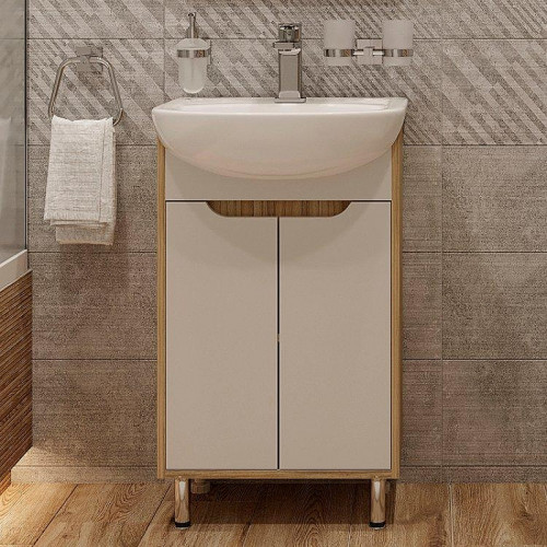 Тумба с раковиной DIWO Углич 50 цвет Белый Светлое дерево