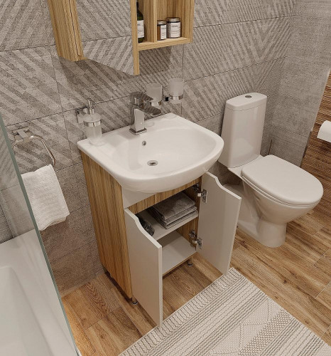 Тумба с раковиной DIWO Углич 50 цвет Белый Светлое дерево