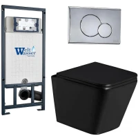 Комплект унитаза с инсталляцией WeltWasser MARBERG 507 + GELBACH 043 GL-BL + MAR 507 RD CR 10000011958 цвет Черный глянцевый с сиденьем Микролифт и клавишей смыва цвет Хром