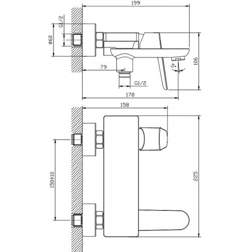 Смеситель для ванны Raglo R31.30 Хром латунь на стену
