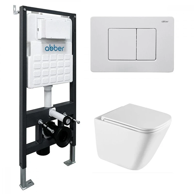 Комплект унитаза с инсталляцией Abber Rechteck AC1219TC-AC0105-AC0120MW цвет Белый с сиденьем Микролифт