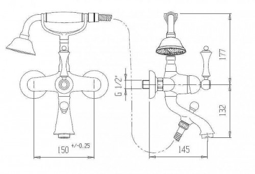 Смеситель для ванны Cezares Atlantis Nostalgia ATLANTIS-NOSTALGIA-VD-03/24 Золото 24 карата