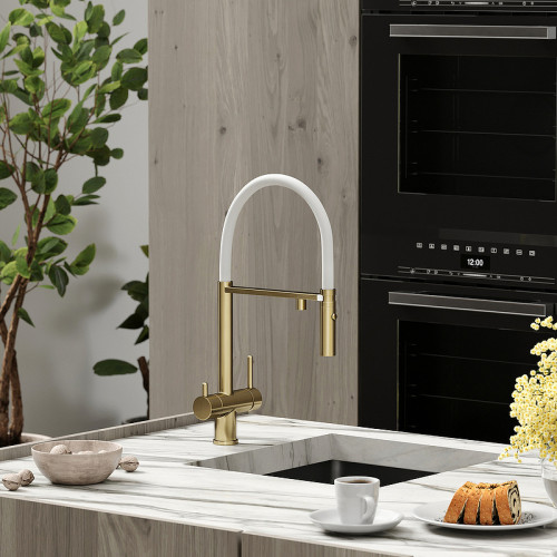 Смеситель для кухни Sancos Imola SC4010BG Золото брашированное Белый латунь