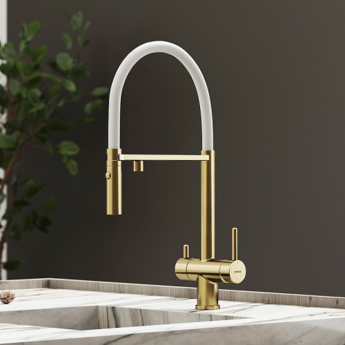 Смеситель для кухни Sancos Imola SC4010BG Золото брашированное Белый латунь