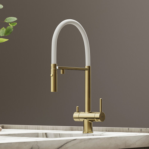 Смеситель для кухни Sancos Imola SC4010BG Золото брашированное Белый латунь
