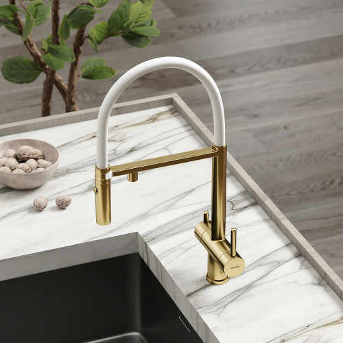 Смеситель для кухни Sancos Imola SC4010BG Золото брашированное Белый латунь