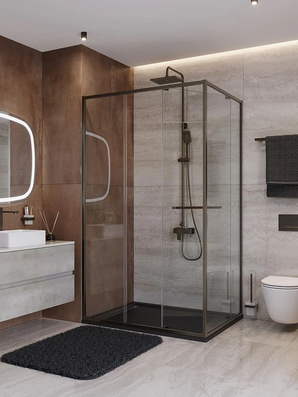 Душевой уголок Cezares Lux 120x100 LUX-AH-FS-11-120/100-C-GM профиль Оружейная сталь стекло прозрачное