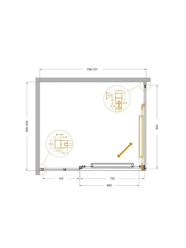 Душевой уголок Cezares Lux 120x100 LUX-AH-FS-11-120/100-C-GM профиль Оружейная сталь стекло прозрачное