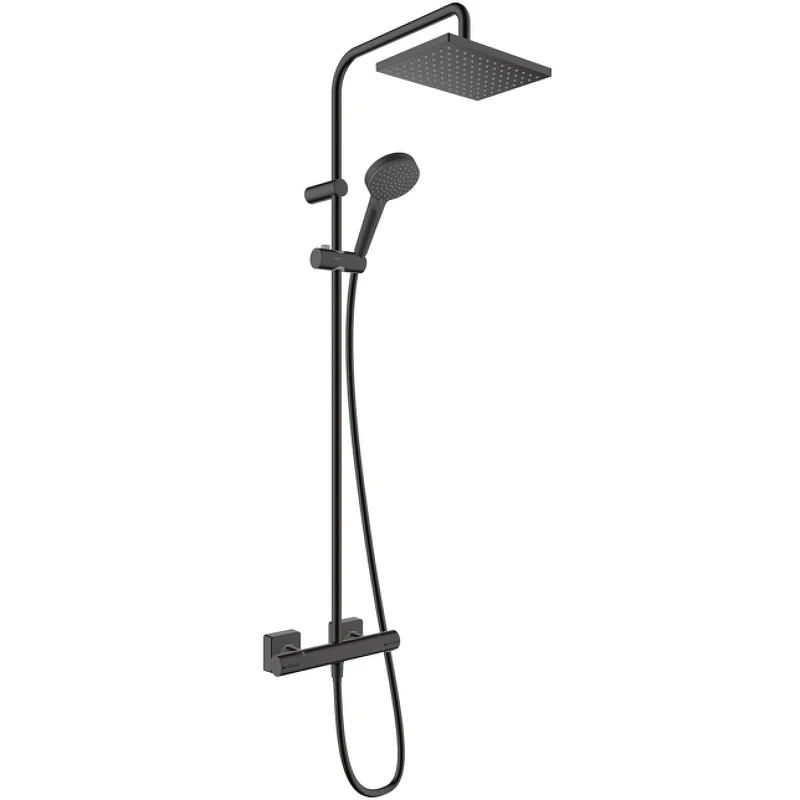 Душевая система Hansgrohe Vernis Shape Showerpipe 230 1jet EcoSmart 26097670 с термостатом Черный матовый латунь на стену