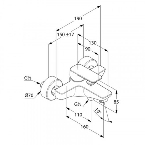 Смеситель для ванны Kludi Pure Style 406810575 Хром латунь на стену