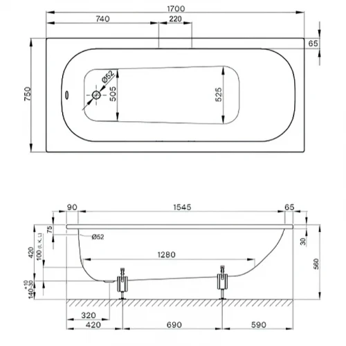 Стальная ванна Bette Form 170x75 2947-000 AD, PLUS с шумоизоляцией и антигрязевым покрытием