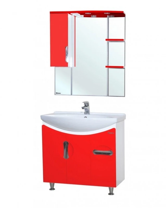 Зеркало со шкафом Bellezza Лагуна 75 L 4612112002030 с подсветкой L Красное Белое МДФ / ЛДСП, стекло