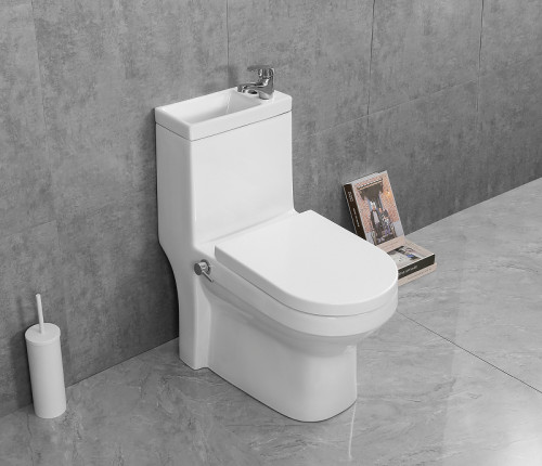 Унитаз биде Laguraty 8074AC с раковиной и смесителем с бачком и сиденьем Микролифт фаянс напольный