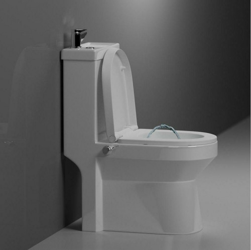 Унитаз биде Laguraty 8074AC с раковиной и смесителем с бачком и сиденьем Микролифт фаянс напольный