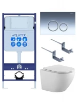 Комплект унитаза с инсталляцией Aquatek Set Aquatek Европа-018 4в1 цвет Белый с сиденьем Микролифт и клавишей смыва цвет Хром глянцевый