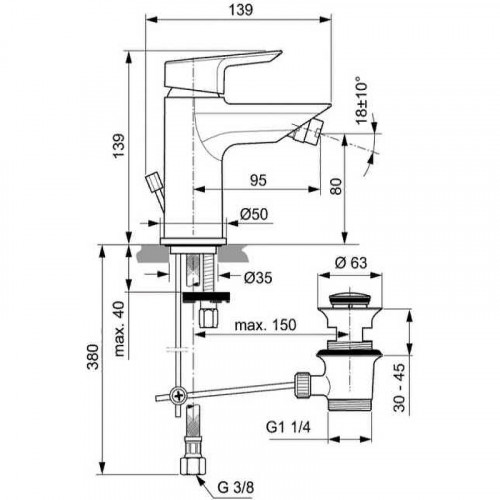 Смеситель для биде Ideal Standard Tesi A6579AA Хром латунь