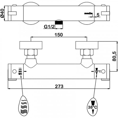 Смеситель для душа Swedbe Mercury 9025B с термостатом Черный матовый латунь на стену
