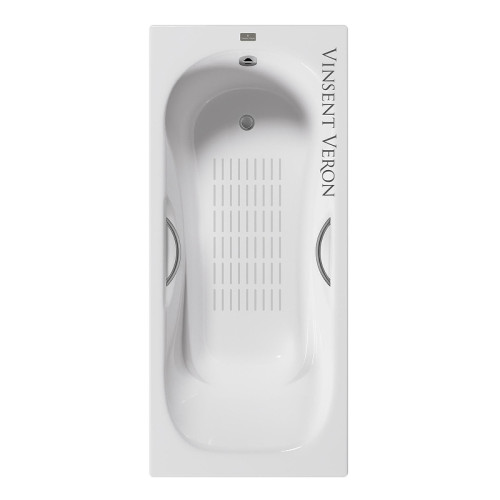 Чугунная ванна Vinsent Veron Aura 150x75 VAU1507542H/VH0015GM-AS цвет Белый с дугообразными ручками оружейная сталь и антискользящим покрытием