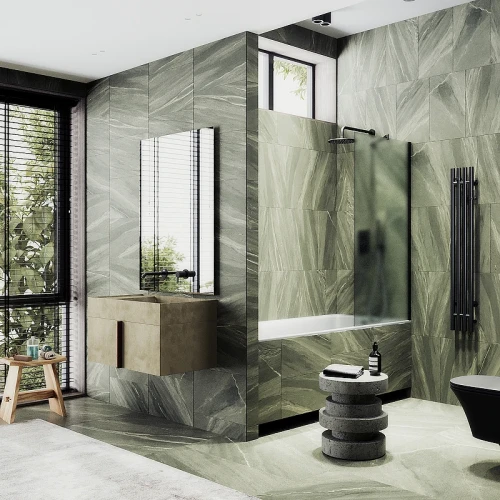 Шторка на ванну Maybah Glass MGV-90-6ш 400x1400 в широком профиле Черный стекло сатиновое