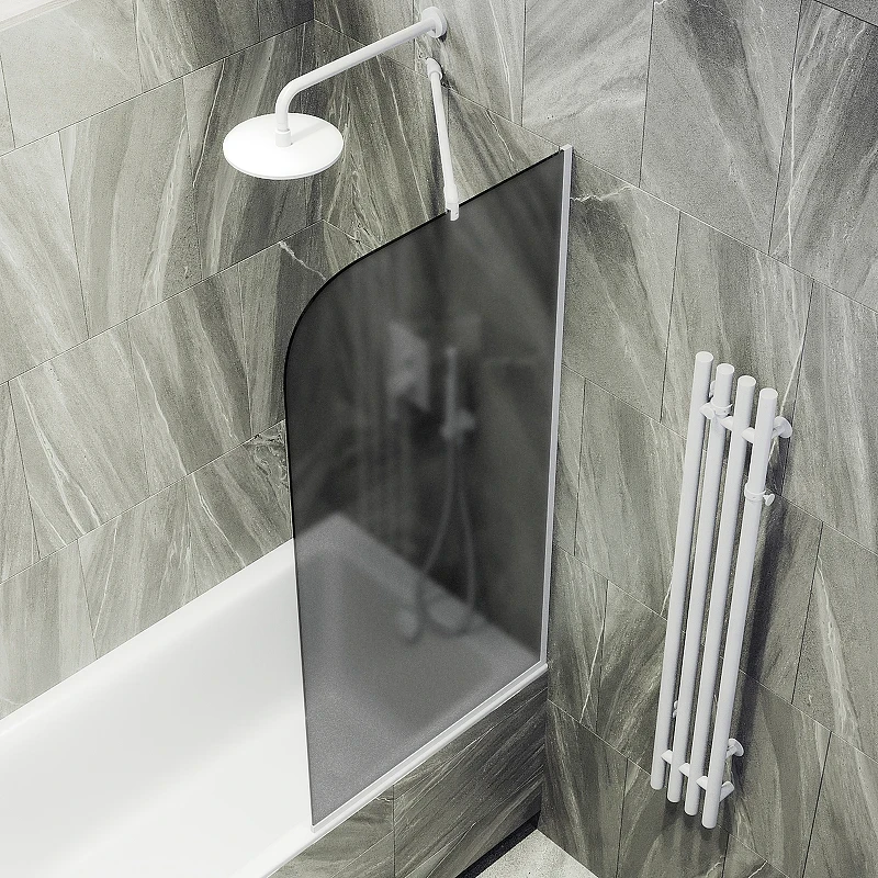Шторка на ванну Maybah Glass MGV-141-1у 540x1400 в узком профиле Белый стекло графитовое матовое