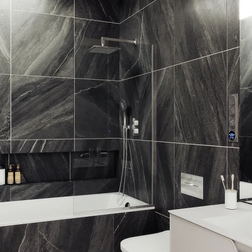 Шторка на ванну Maybah Glass MGV-63-5у 700x1400 в узком профиле Хром матовый стекло прозрачное