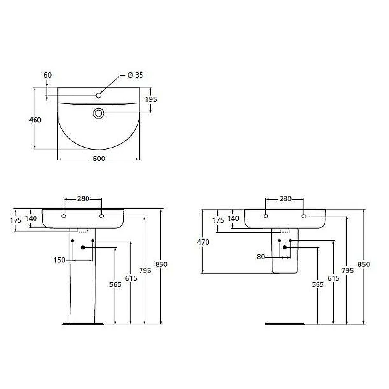 Раковина Ideal Standard Connect Arc 60 E7875MA Евробелая фарфор подвесная, полувстраиваемая