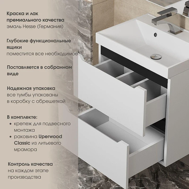 Тумба с раковиной Uperwood Tanos 80 29111020231 подвесная цвет Белый матовый Графит матовый
