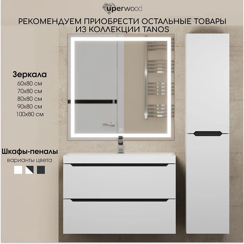 Тумба с раковиной Uperwood Tanos 80 29111020231 подвесная цвет Белый матовый Графит матовый