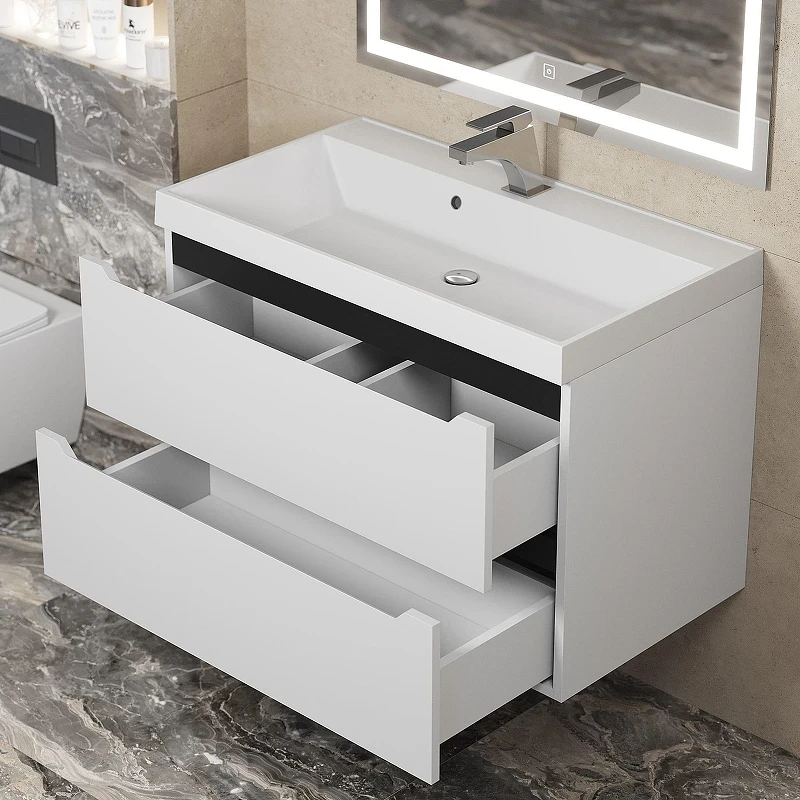Тумба с раковиной Uperwood Tanos 80 29111020231 подвесная цвет Белый матовый Графит матовый