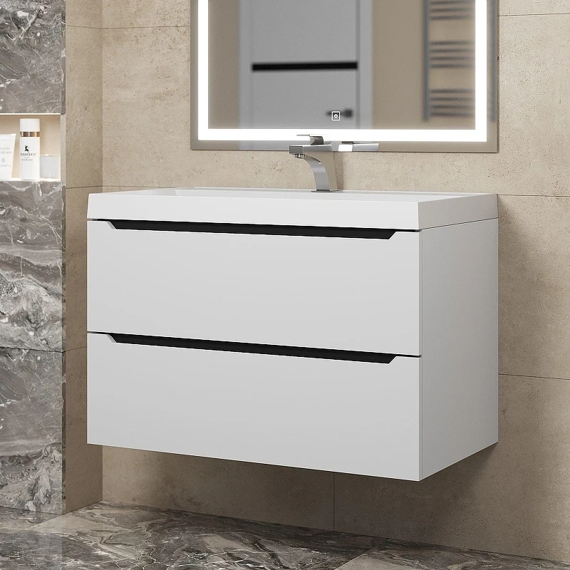 Тумба с раковиной Uperwood Tanos 80 29111020231 подвесная цвет Белый матовый Графит матовый