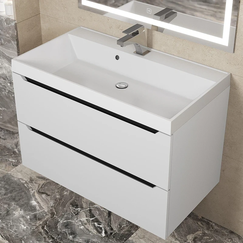 Тумба с раковиной Uperwood Tanos 80 29111020231 подвесная цвет Белый матовый Графит матовый