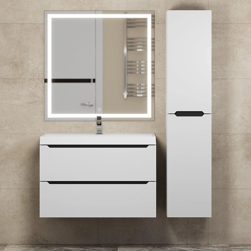 Тумба с раковиной Uperwood Tanos 80 29111020231 подвесная цвет Белый матовый Графит матовый