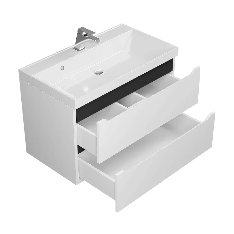 Тумба с раковиной Uperwood Tanos 80 29111020231 подвесная цвет Белый матовый Графит матовый