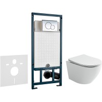 Комплект унитаза Ceramicanova Uno Rimless CN11001 с сиденьем Микролифт и инсталляцией WeltWasser WW Marberg 507 10000005949+10000005952 с клавишей смыва Хром глянцевый фарфор подвесной