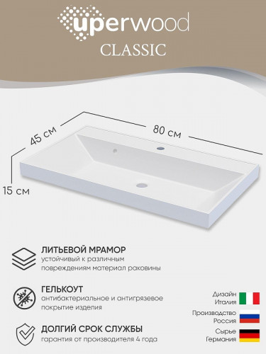 Раковина Uperwood Classic 80 291020337 цвет Белый глянцевый