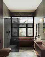 Душевая перегородка Maybah Glass MGD-705-6у 690x1950 в узком профиле Черный стекло графитовое