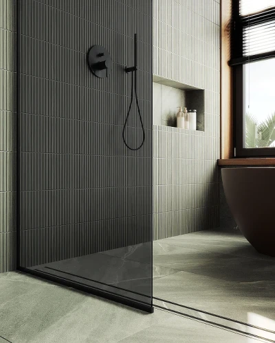 Душевая перегородка Maybah Glass MGD-705-6у 690x1950 в узком профиле Черный стекло графитовое