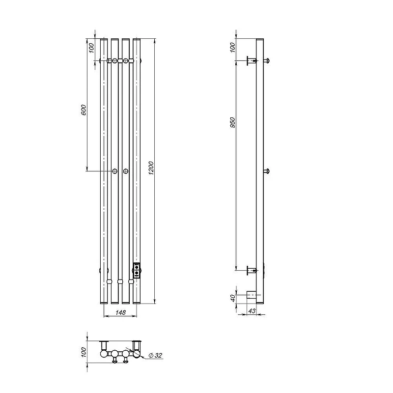 Электрический полотенцесушитель Mixline Moon 120х15 557161 с крючками цвет Белый матовый