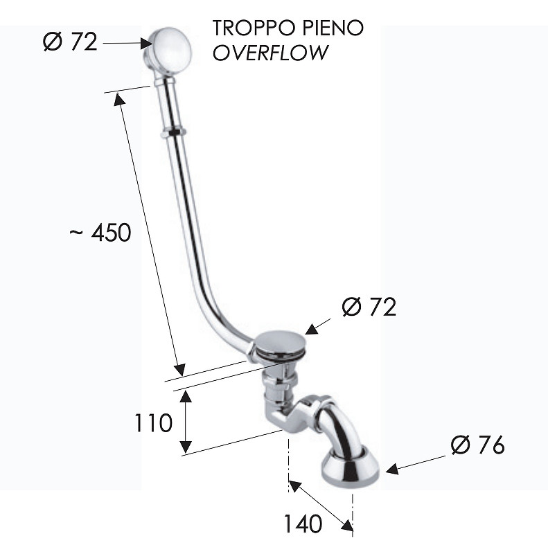 Слив-перелив Remer 96LICCVO click-clack цвет Латунь состаренная