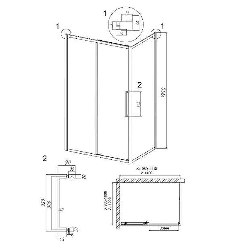 Душевой уголок Grossman Cosmo 110x100 120.K33.02.1110.21.10 профиль Черный матовый стекло тонированное
