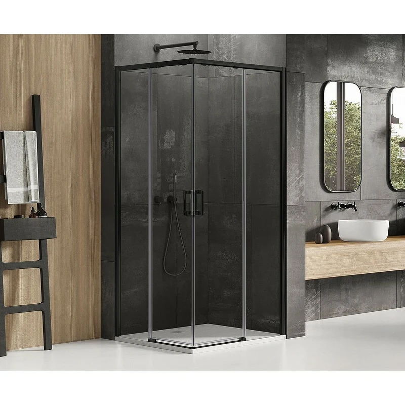 Душевой уголок New Trendy Prime Black 80х90 D-0312A/D-0315A профиль Черный стекло прозрачное