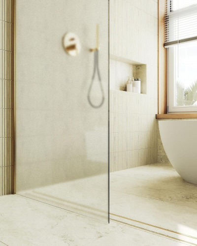 Душевая перегородка Maybah Glass MGD-688-3ш 1190х1950 в широком профиле Золото стекло сатиновое