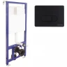 Комплект унитаза AM.PM Spirit FlashClean C701700WH+C707857WH с инсталляцией Berges Novum D5 040235 с сиденьем Микролифт и Черной матовой клавишей смыва фарфор подвесной