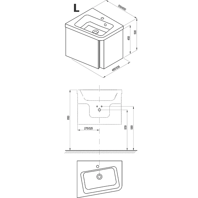 Тумба под раковину Ravak SD 10° 55 L X000000741 подвесная Темный орех МДФ / ЛДСП