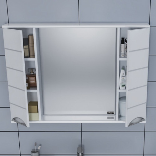 Зеркало со шкафом СанТа Родос 100 Белое МДФ / ЛДСП, стекло