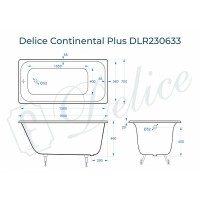 Чугунная ванна Delice Continental Plus 150x70 DLR230633 без отверстий под ручки и антискользящего покрытия