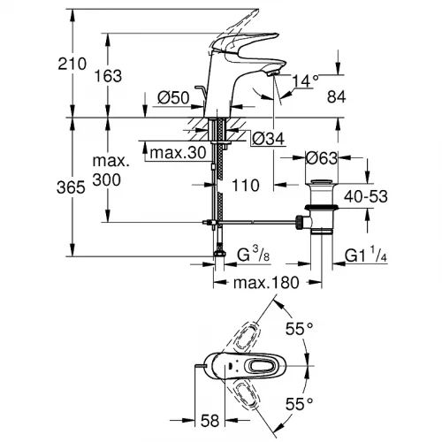 Смеситель для раковины Grohe Eurostyle 33558003 Хром латунь
